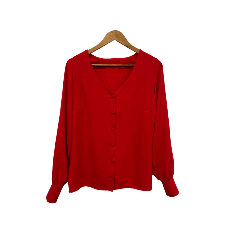 Poselska - Koszula wiskozowa z dekoltem V - czerwona - EDYCJA LIMITOWANA