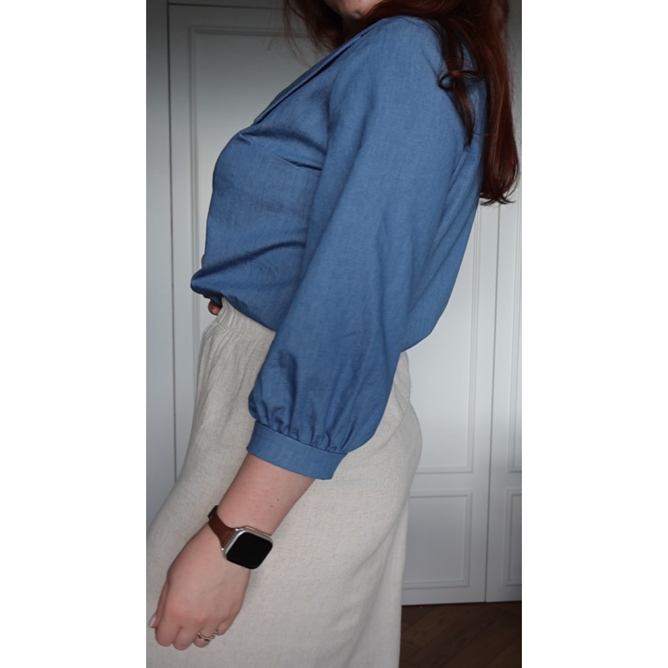 Rajska - Bluzka z ozdobnym kołnierzem z bawełny - jeans