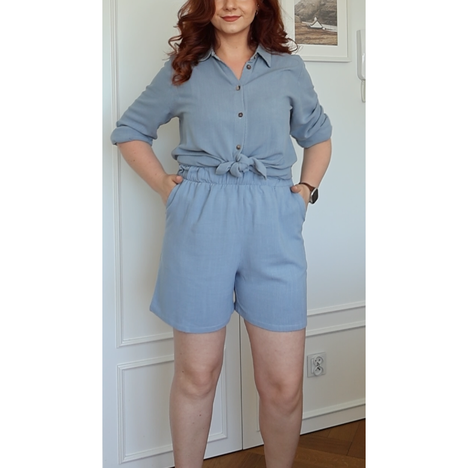 Stradom 2.0 – szorty lniano-wiskozowe z wyższym stanem - gołębi niebieski