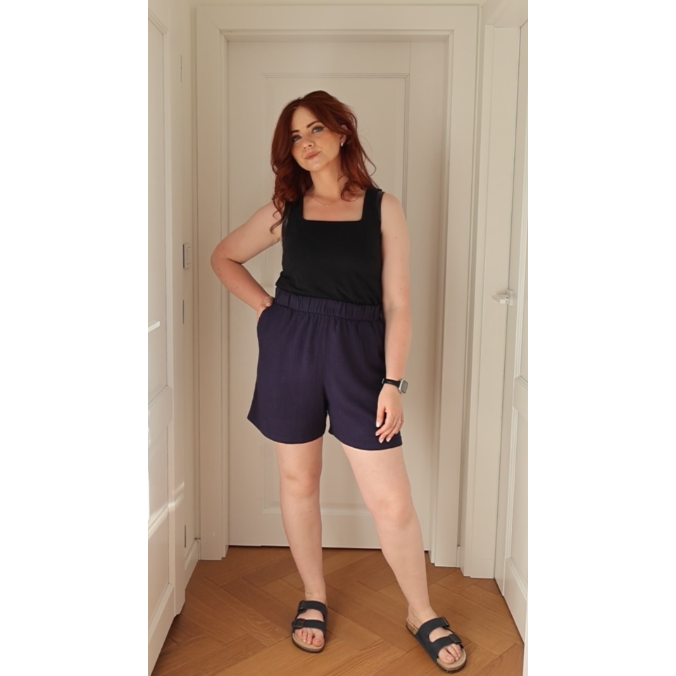 Stradom 2.0 – szorty lniano-wiskozowe z wyższym stanem - granatowy