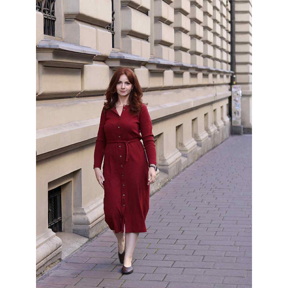 Pijarska 2.0 - Sukienka z dzianiny prążkowanej - bordowy