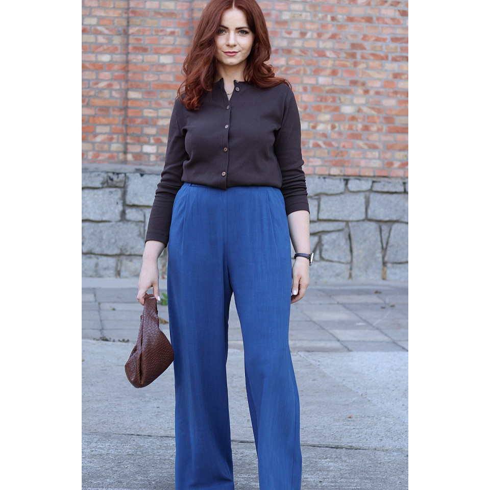 Sukiennice - Spodnie lniano - wiskozowe z szerokimi nogawkami - ciemny jeans