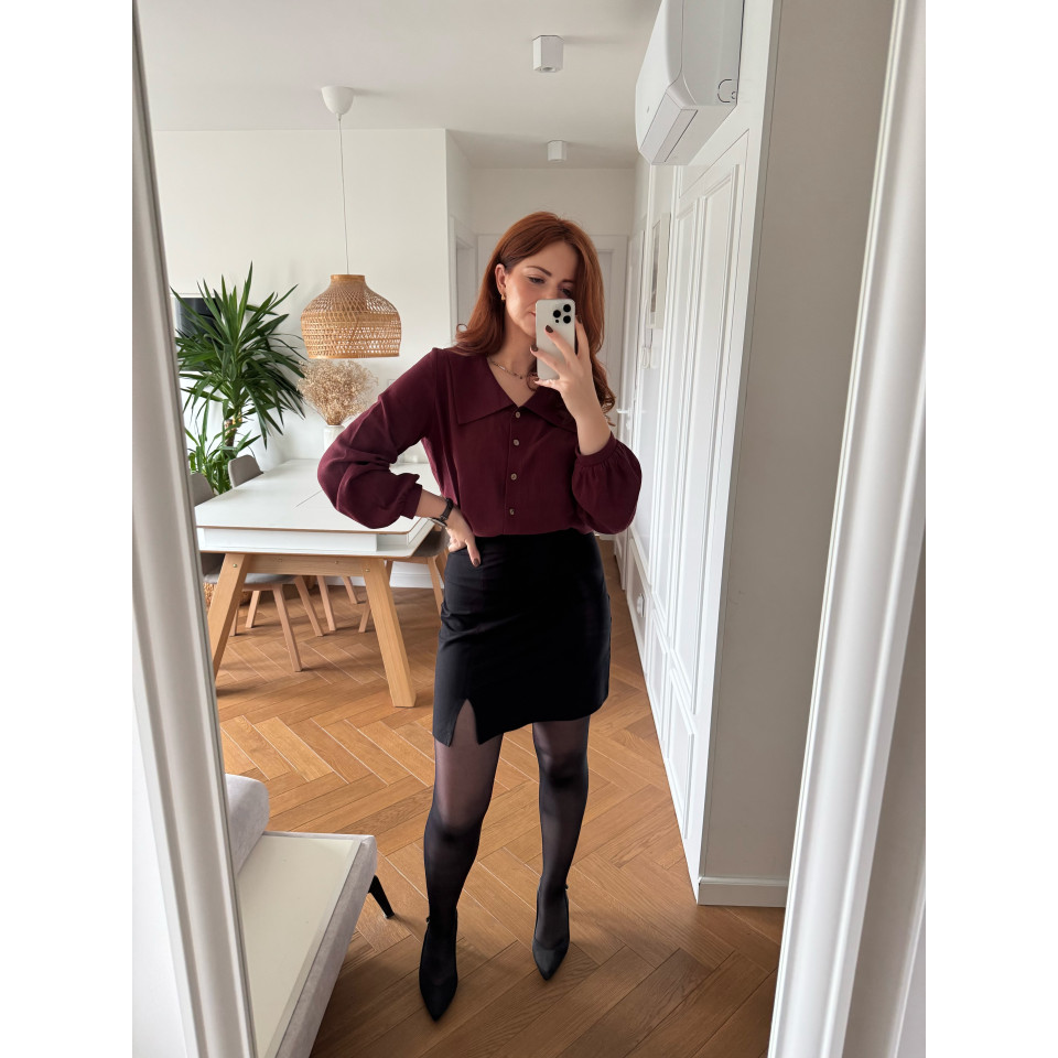 Rajska 2.0 - Bluzka z ozdobnym kołnierzem z lniano - wiskozowa - bordowa