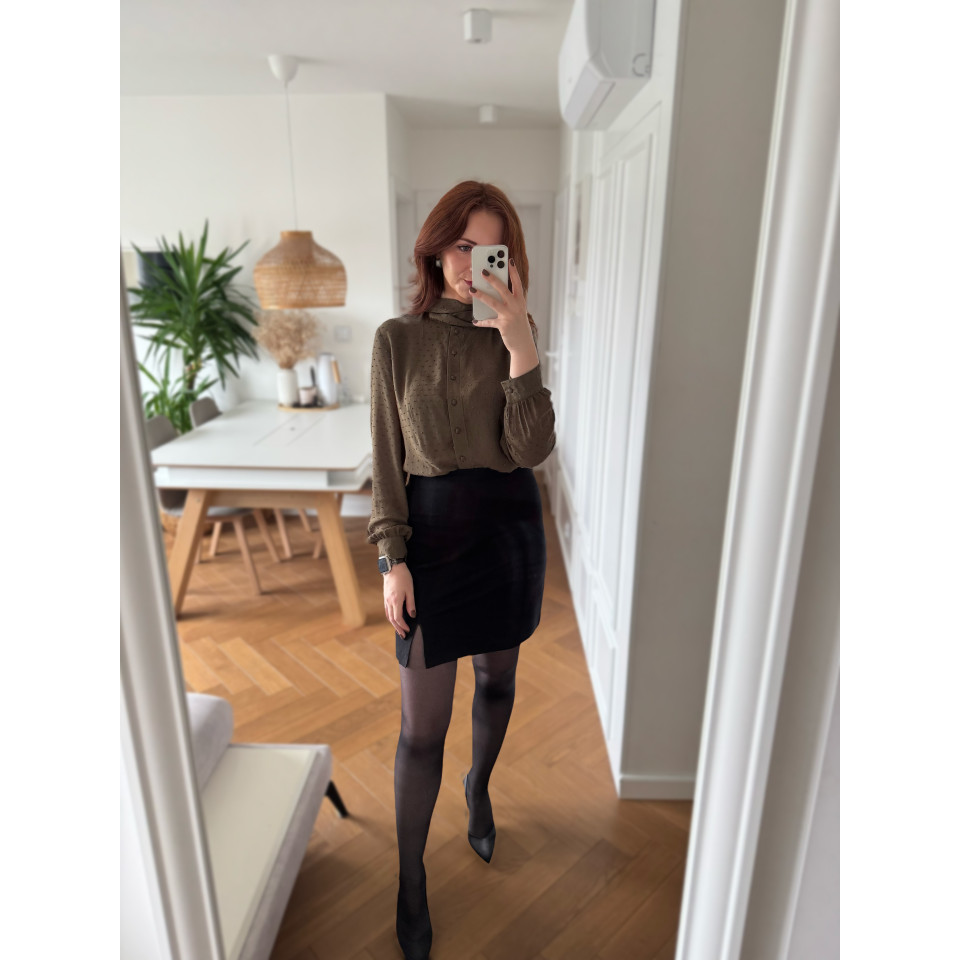 Rakowicka - Taliowana koszula wiskozowa z szarfami - khaki plumeti