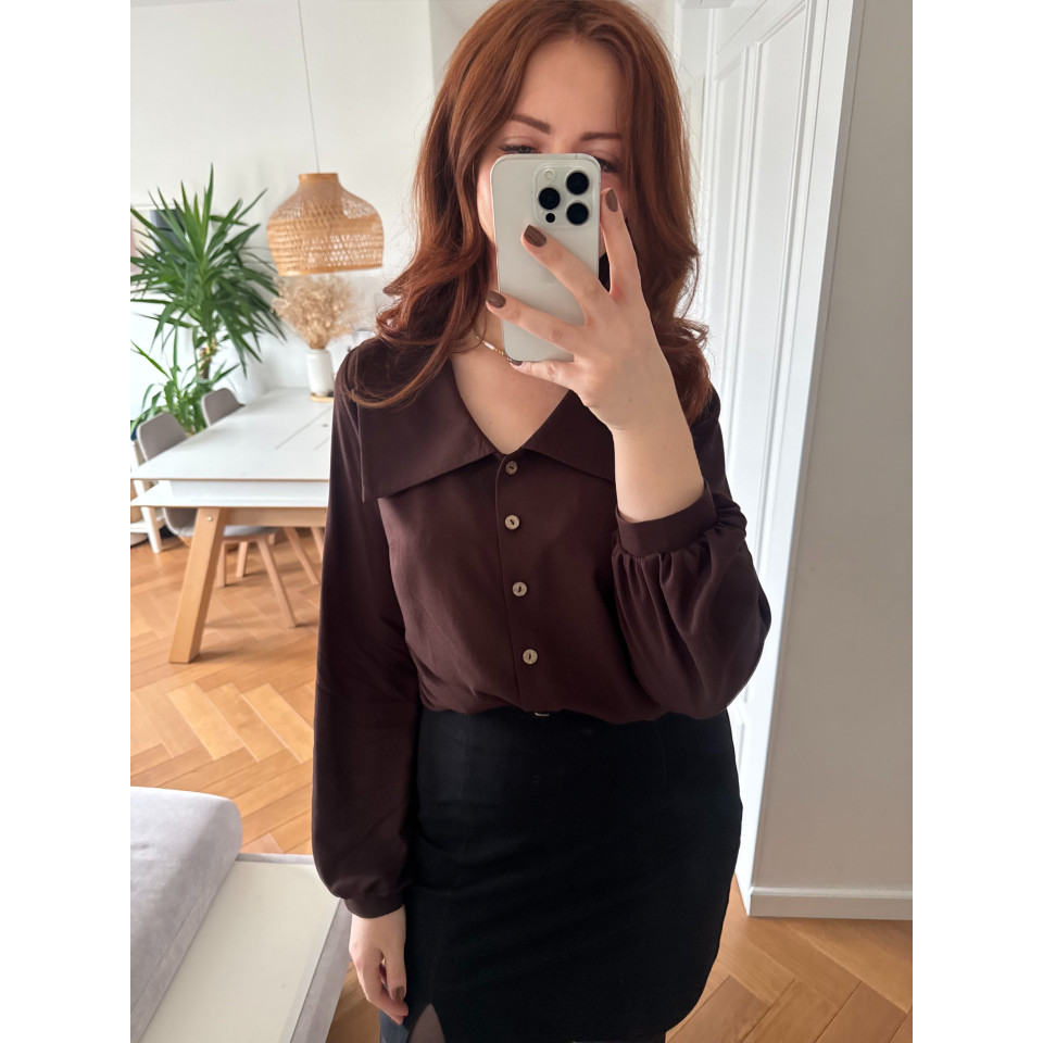 Rajska 2.0 - Bluzka z ozdobnym kołnierzem - wiskozowa - ciemny brązowy