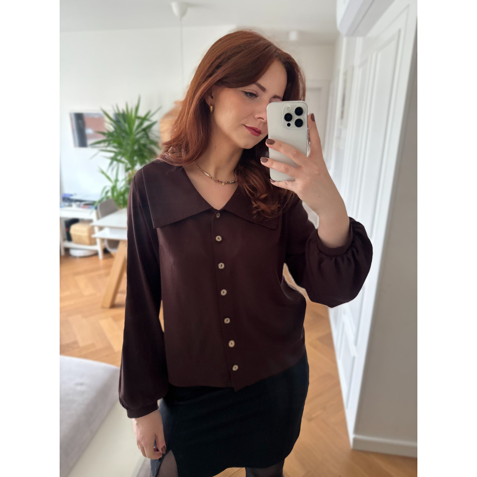 Rajska 2.0 - Bluzka z ozdobnym kołnierzem - wiskozowa - ciemny brązowy