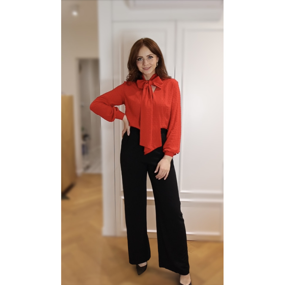 PREORDER - Rakowicka - Taliowana koszula wiskozowa z szarfami - czerwona plumeti