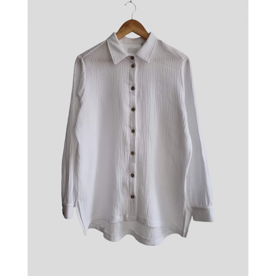 Sławkowska - Koszula z muślinu bawełnianego - biała